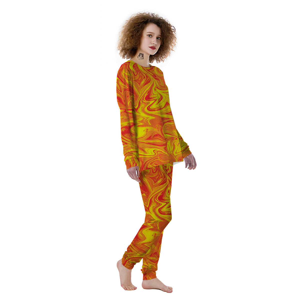 Liquid Psychedelic Trippy Orange Print Women's Pajamas-grizzshop