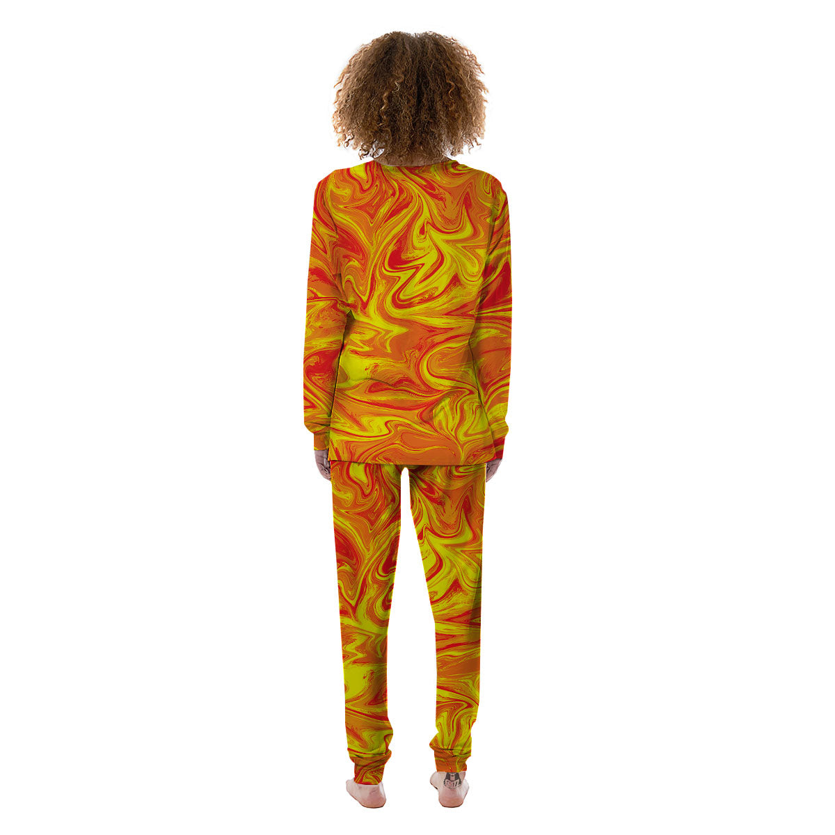 Liquid Psychedelic Trippy Orange Print Women's Pajamas-grizzshop