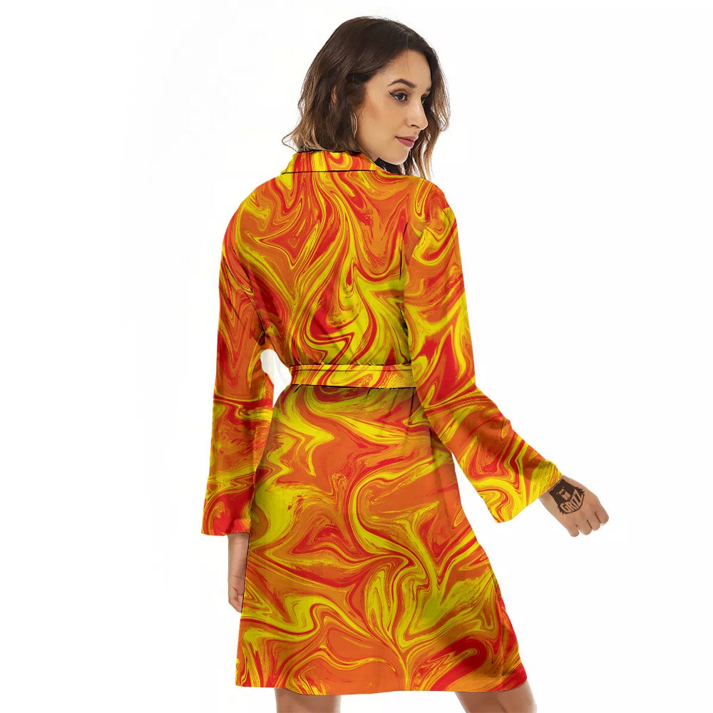 Liquid Psychedelic Trippy Orange Print Women's Robe-grizzshop