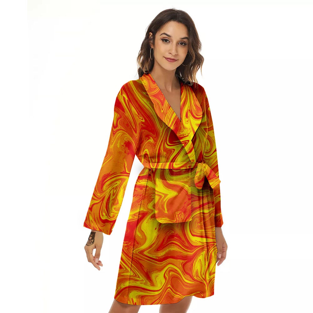 Liquid Psychedelic Trippy Orange Print Women's Robe-grizzshop