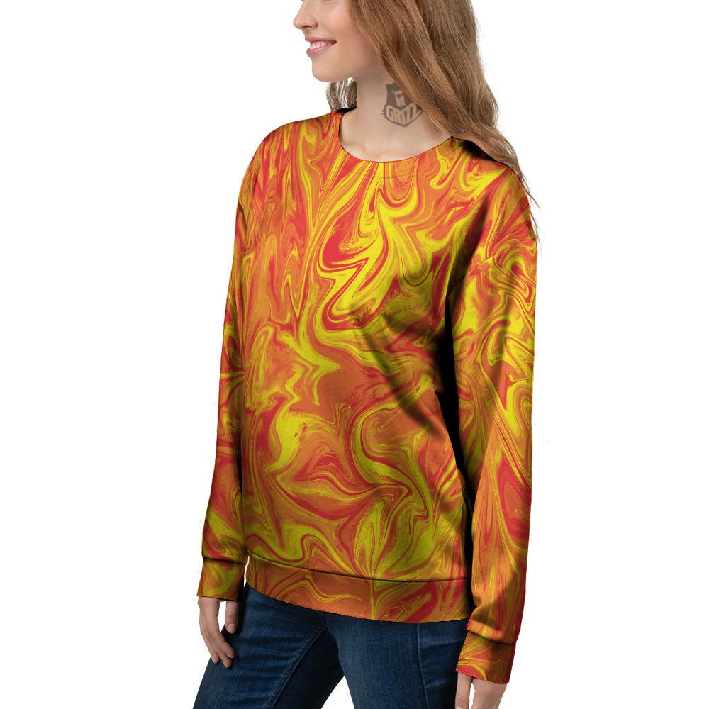 Liquid Psychedelic Trippy Orange Print Women's Sweatshirt-grizzshop