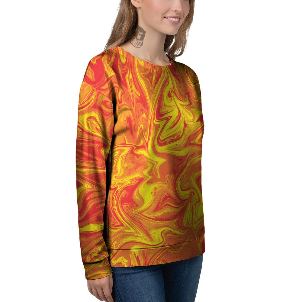 Liquid Psychedelic Trippy Orange Print Women's Sweatshirt-grizzshop