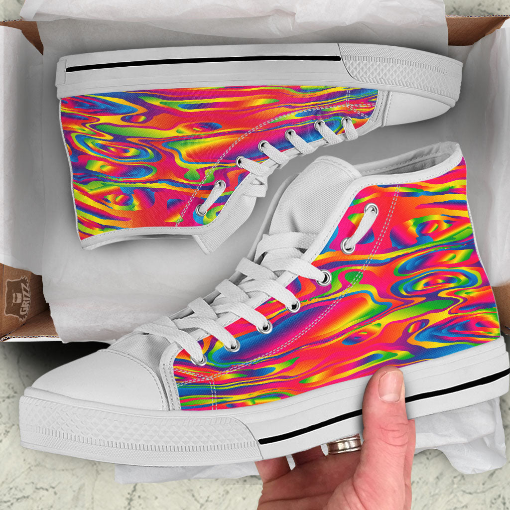 Liquid Trippy Abstract Colorful Print White High Top Shoes-grizzshop