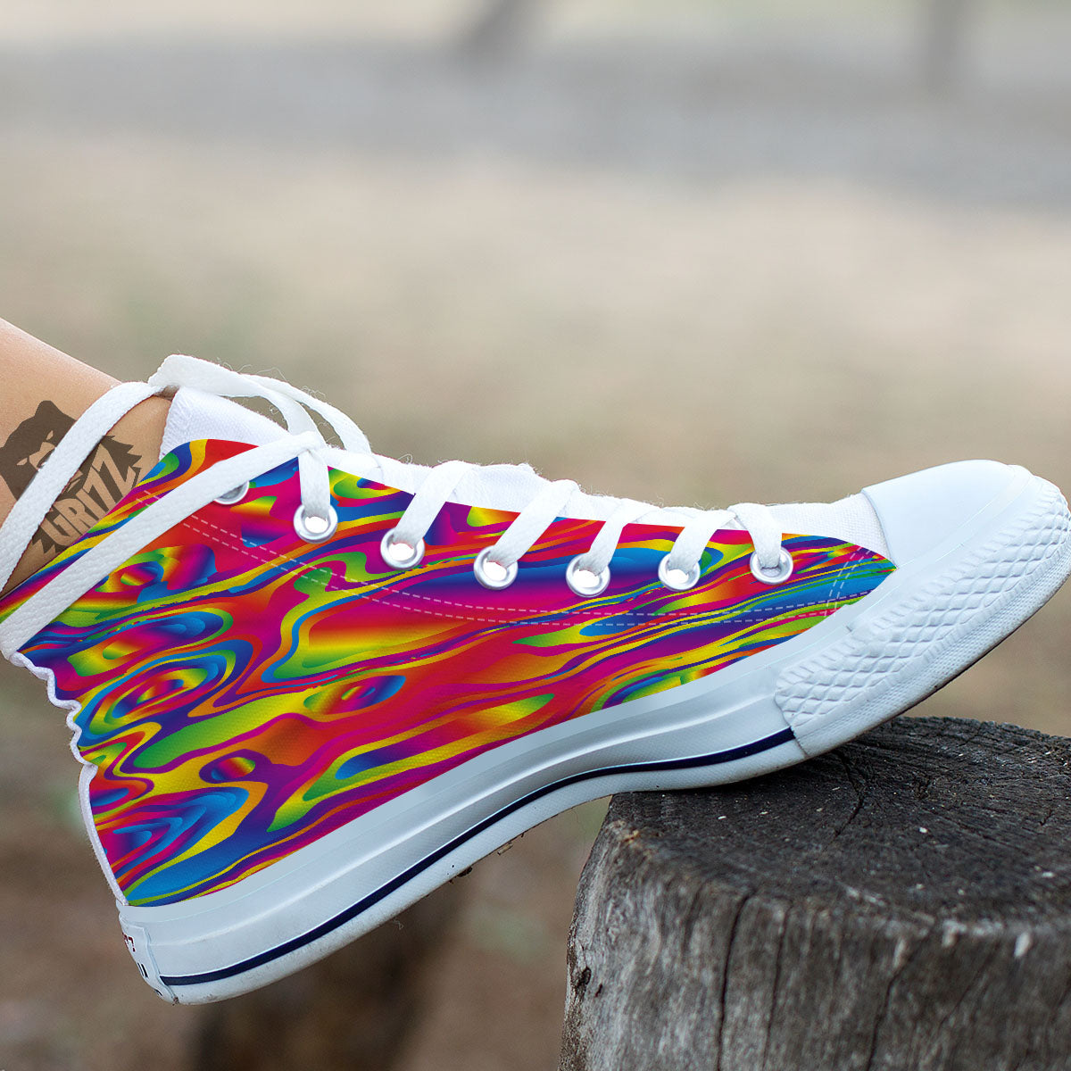 Liquid Trippy Abstract Colorful Print White High Top Shoes-grizzshop
