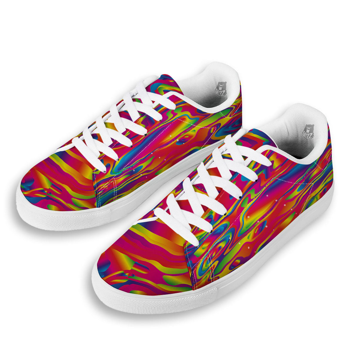 Liquid Trippy Abstract Colorful Print White Low Top Sneakers-grizzshop