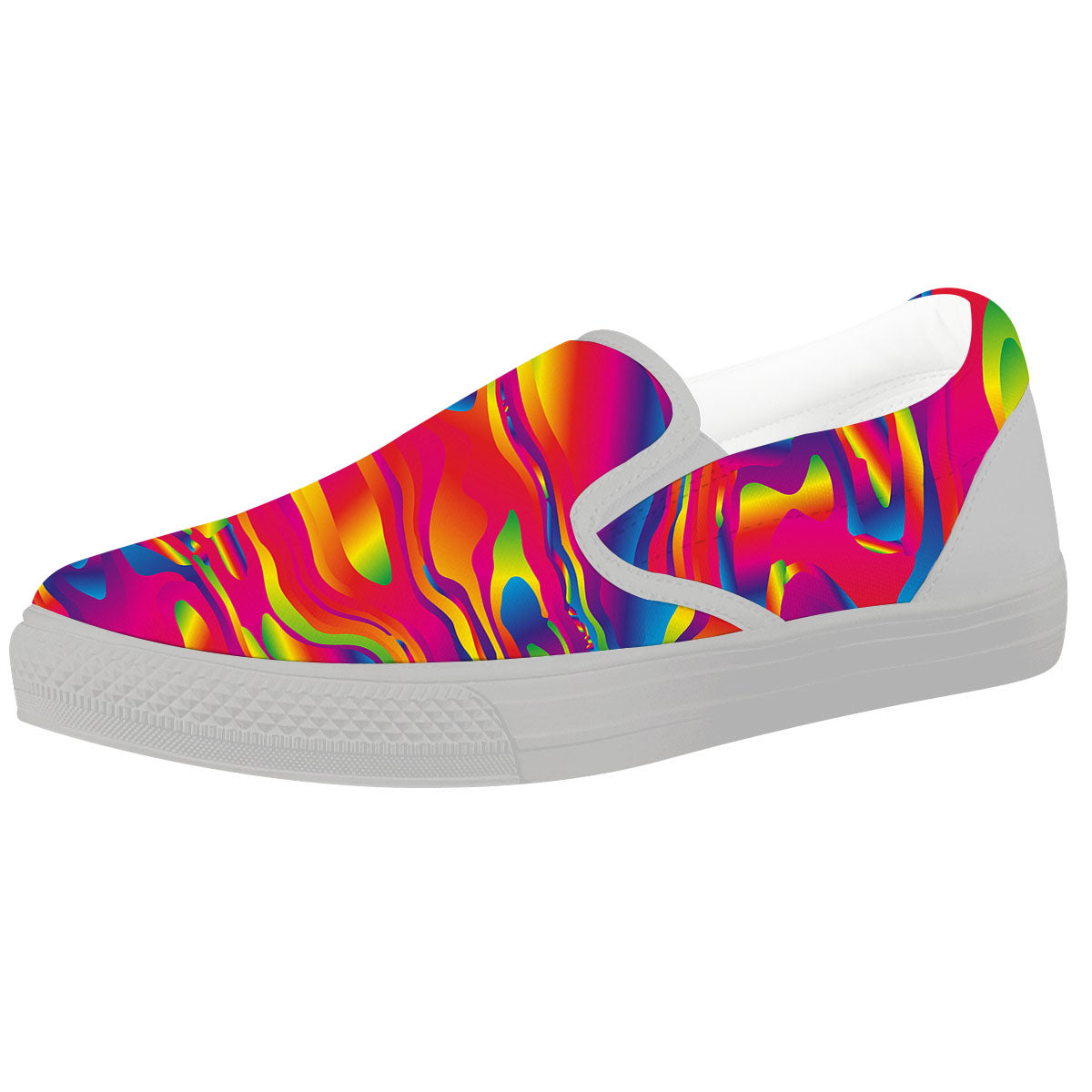 Liquid Trippy Abstract Colorful Print White Slip On Shoes-grizzshop