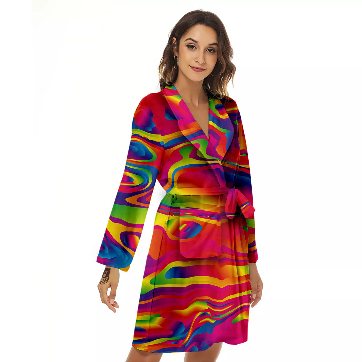 Liquid Trippy Abstract Colorful Print Women's Robe-grizzshop