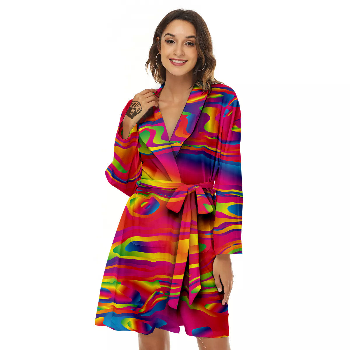 Liquid Trippy Abstract Colorful Print Women's Robe-grizzshop