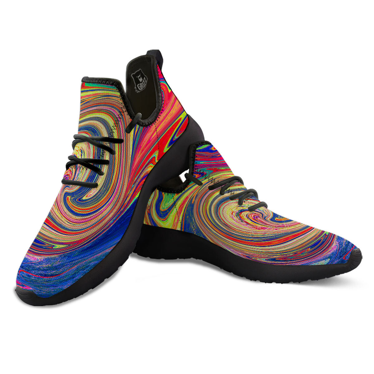 Liquid Trippy Abstract Psychedelic Print Black Athletic Shoes-grizzshop