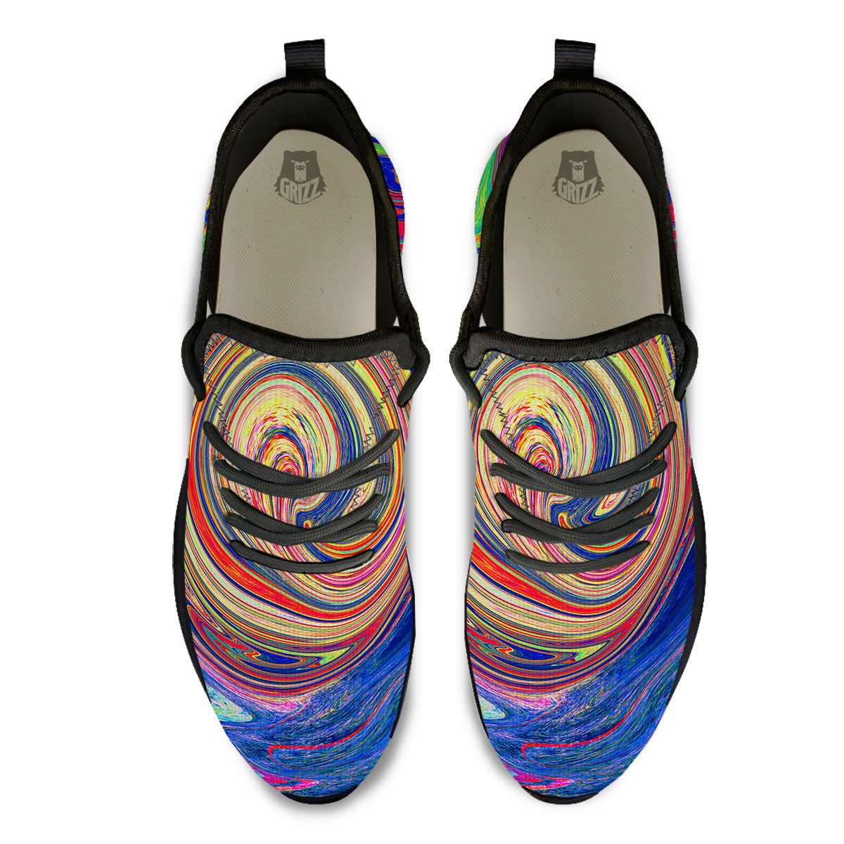 Liquid Trippy Abstract Psychedelic Print Black Athletic Shoes-grizzshop