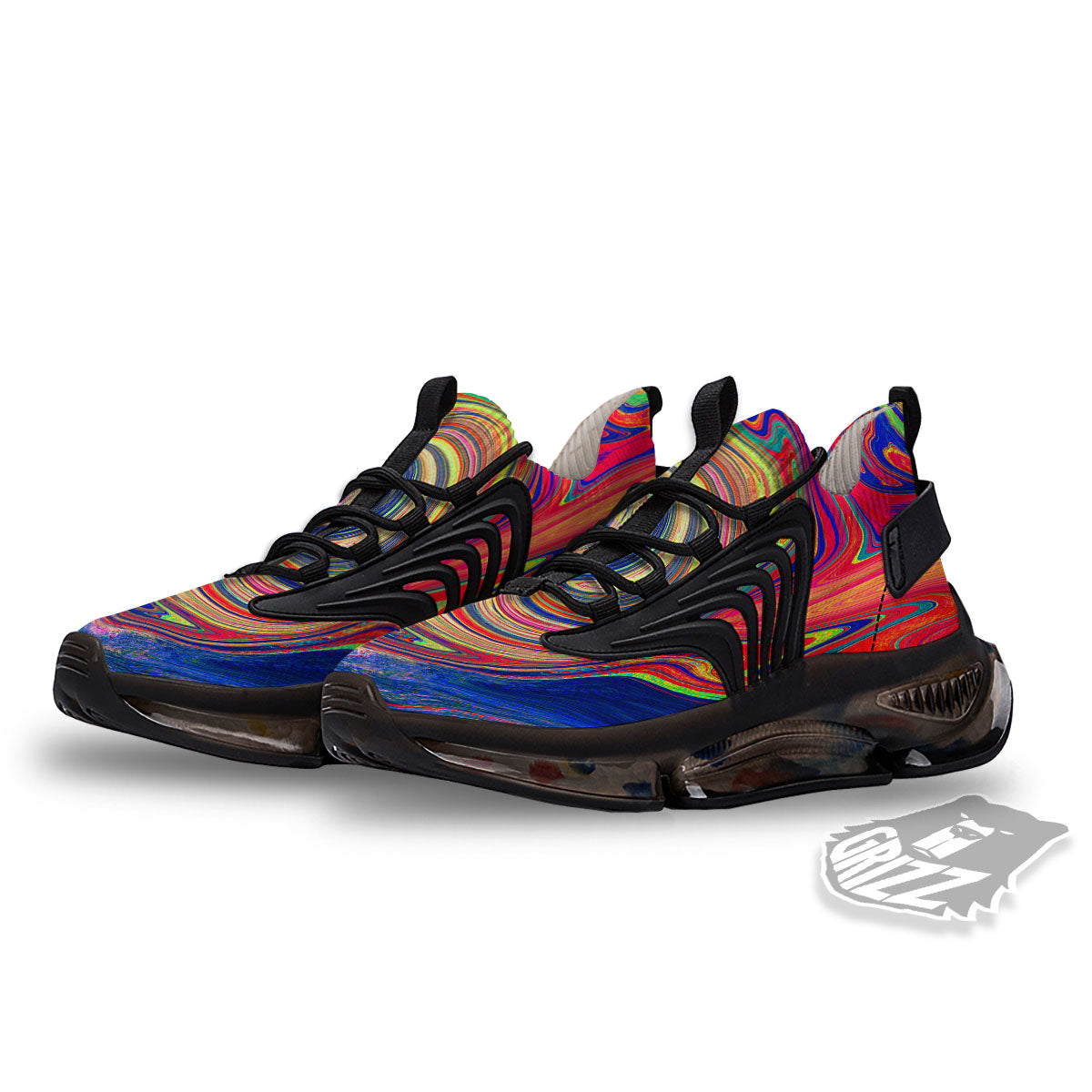 Liquid Trippy Abstract Psychedelic Print Black Gym Shoes-grizzshop