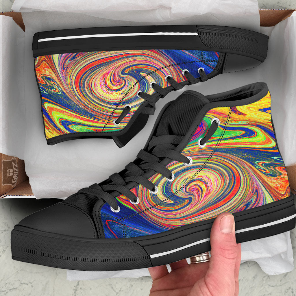 Liquid Trippy Abstract Psychedelic Print Black High Top Shoes-grizzshop