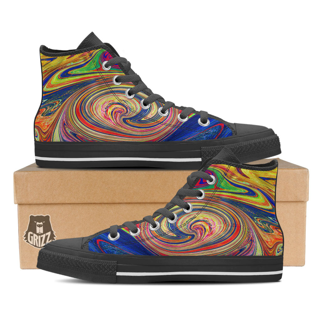 Liquid Trippy Abstract Psychedelic Print Black High Top Shoes-grizzshop