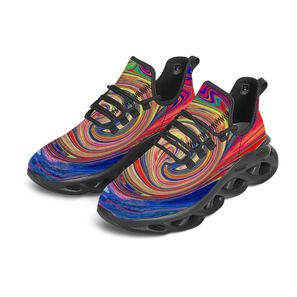 Liquid Trippy Abstract Psychedelic Print Black Running Shoes-grizzshop