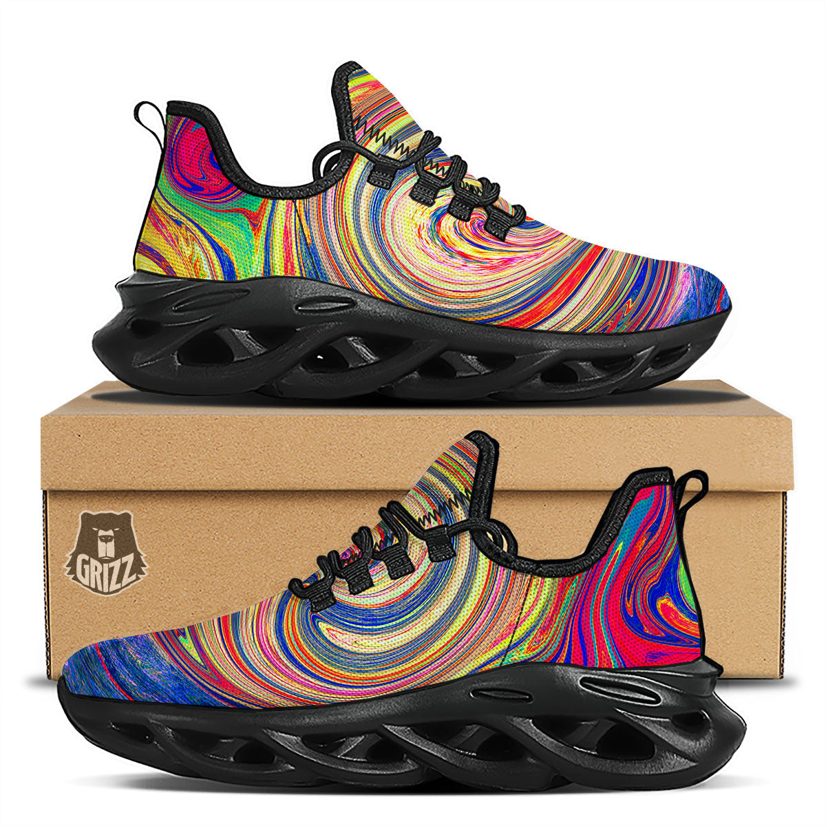 Liquid Trippy Abstract Psychedelic Print Black Running Shoes-grizzshop