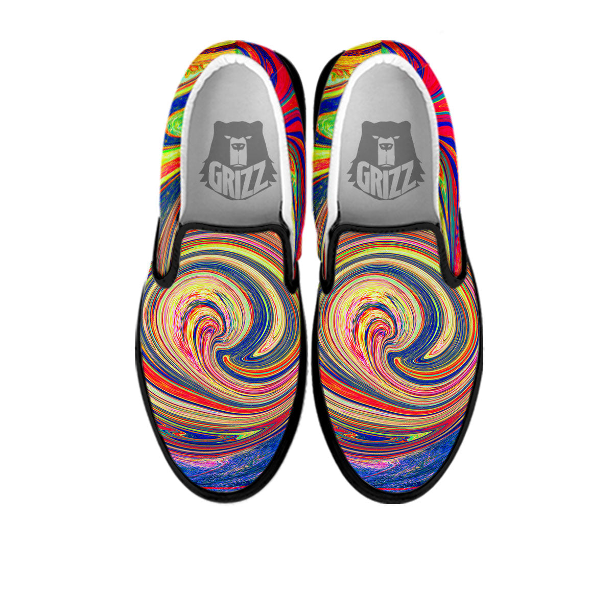 Liquid Trippy Abstract Psychedelic Print Black Slip On Shoes-grizzshop