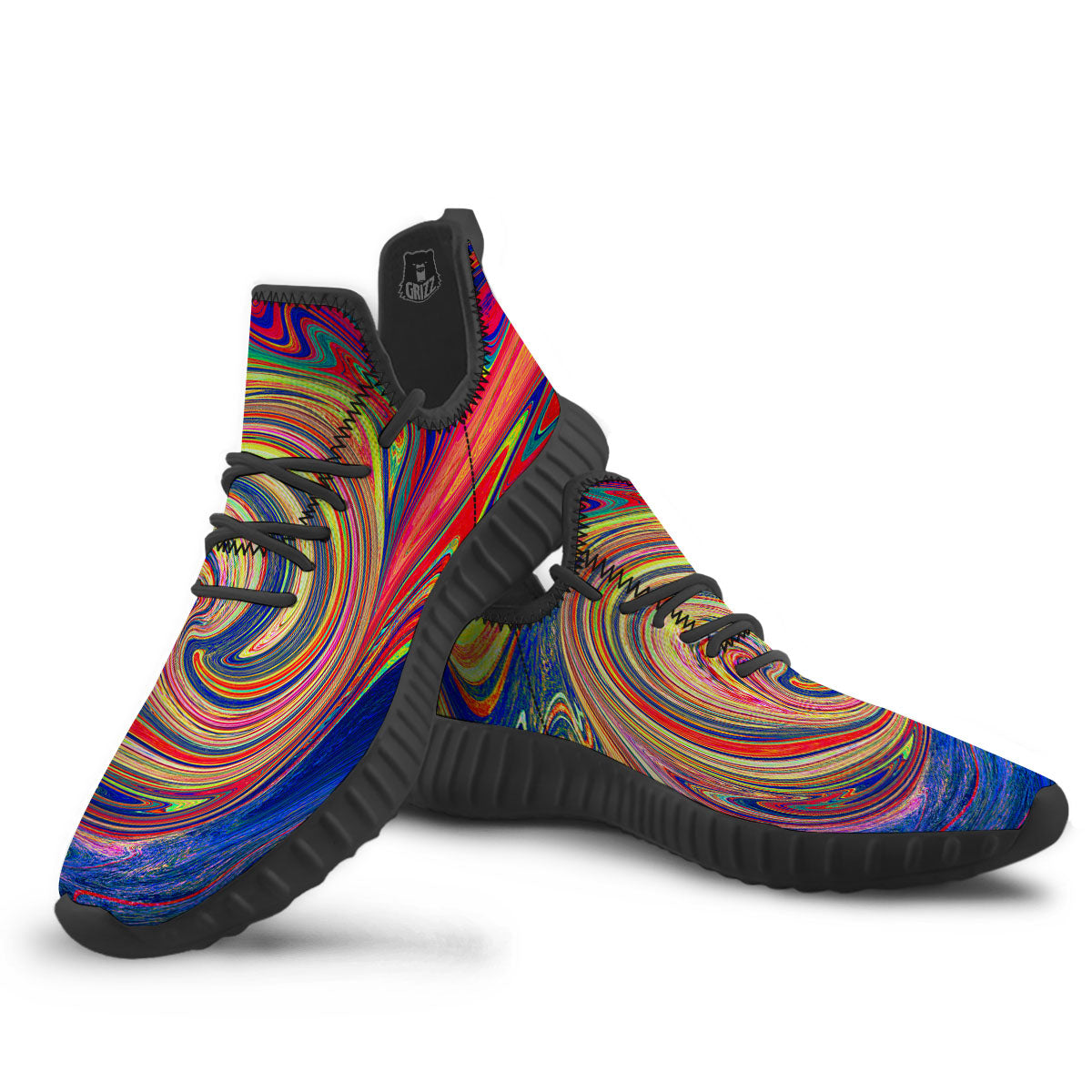 Liquid Trippy Abstract Psychedelic Print Black Walking Shoes-grizzshop