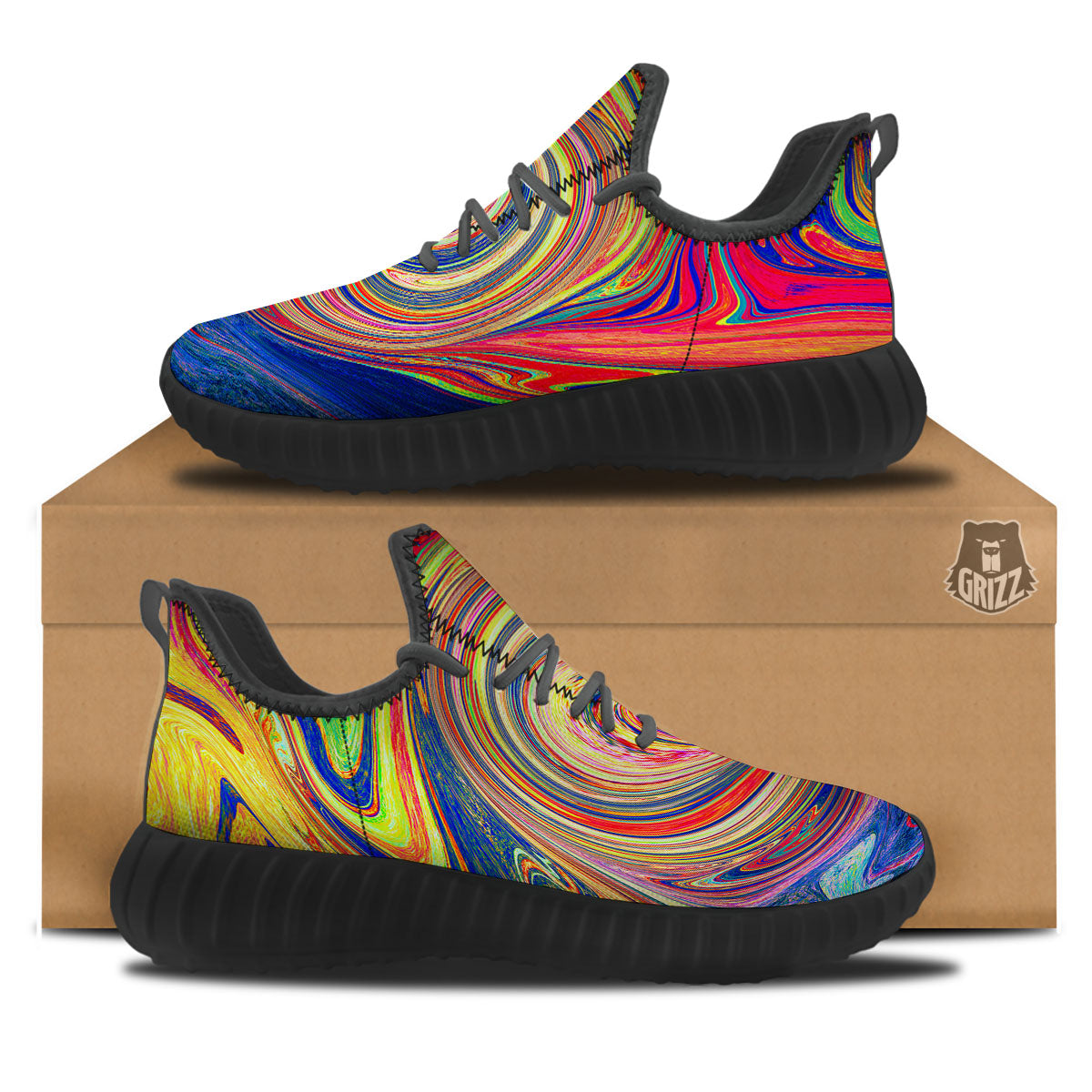 Liquid Trippy Abstract Psychedelic Print Black Walking Shoes-grizzshop