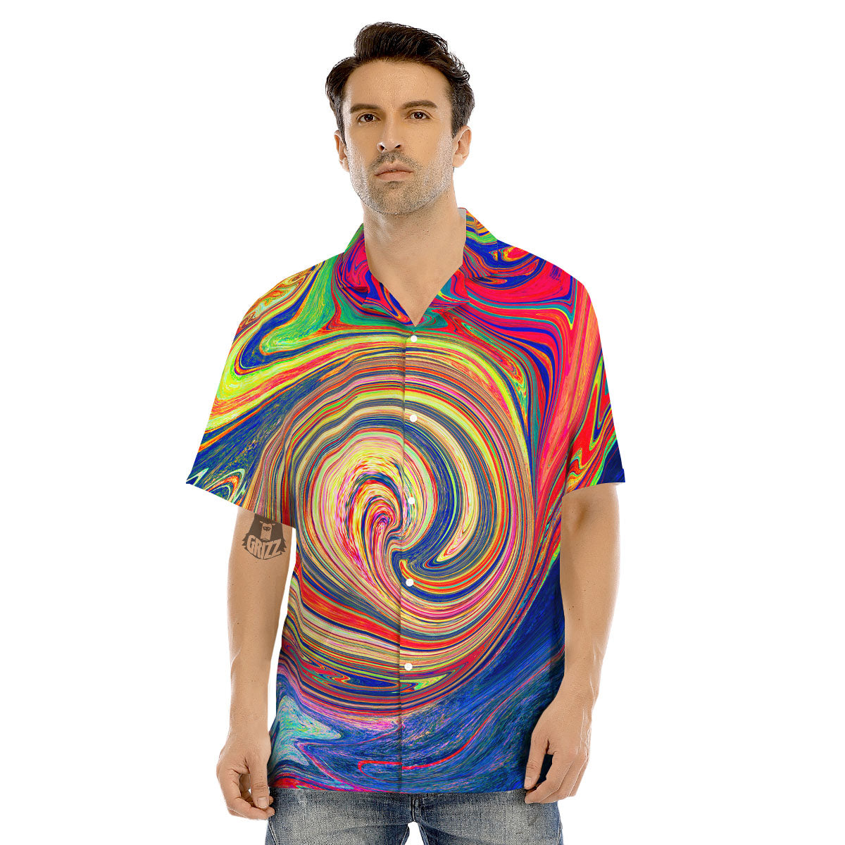 Liquid Trippy Abstract Psychedelic Print Men's Hawaiian Shirt-grizzshop