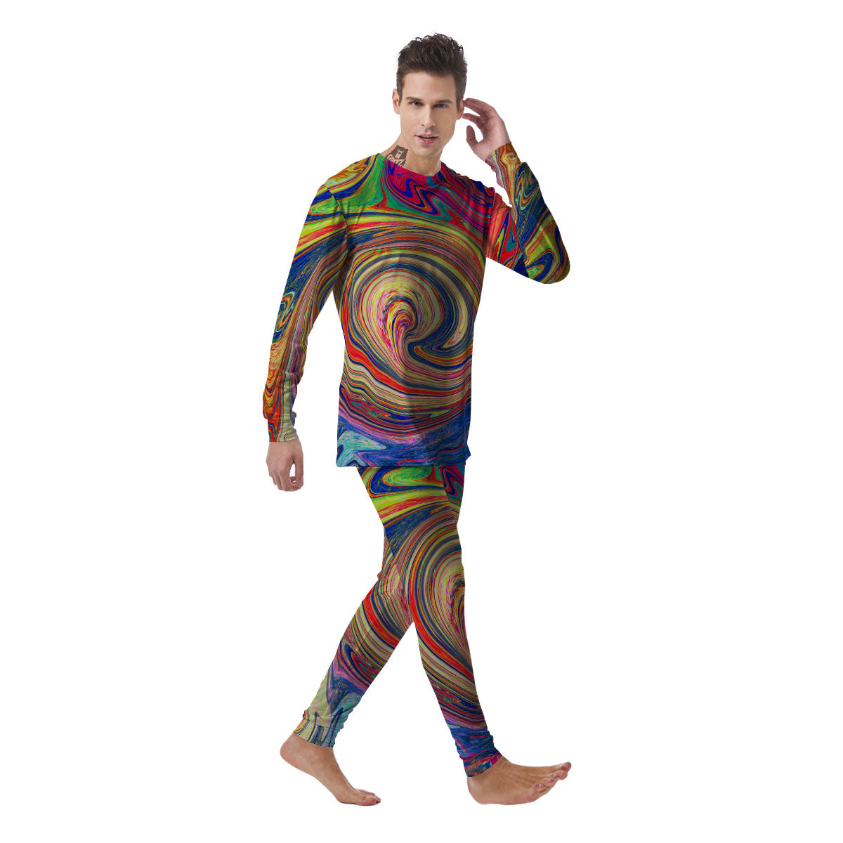 Liquid Trippy Abstract Psychedelic Print Men's Pajamas-grizzshop