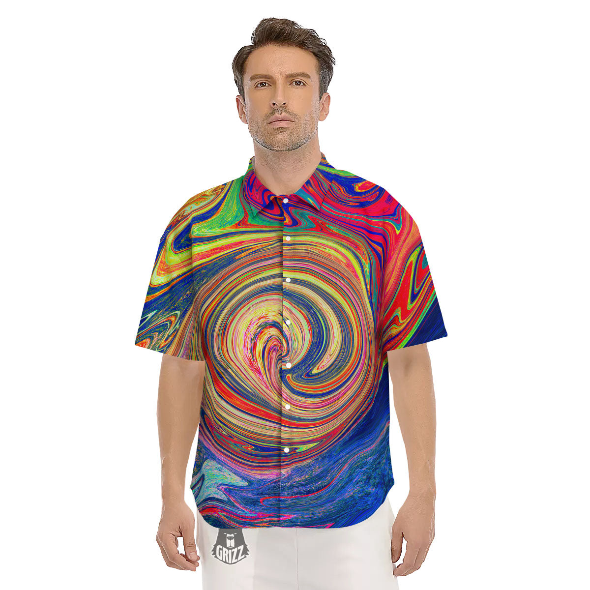 Liquid Trippy Abstract Psychedelic Print Men's Short Sleeve Shirts-grizzshop