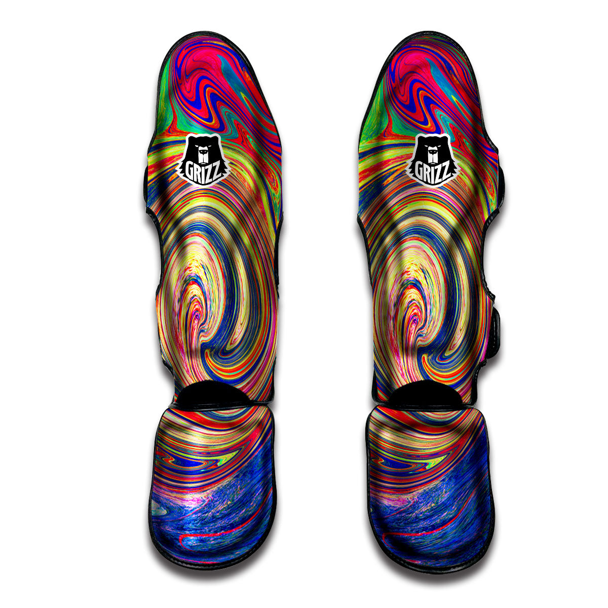 Liquid Trippy Abstract Psychedelic Print Muay Thai Shin Guards-grizzshop