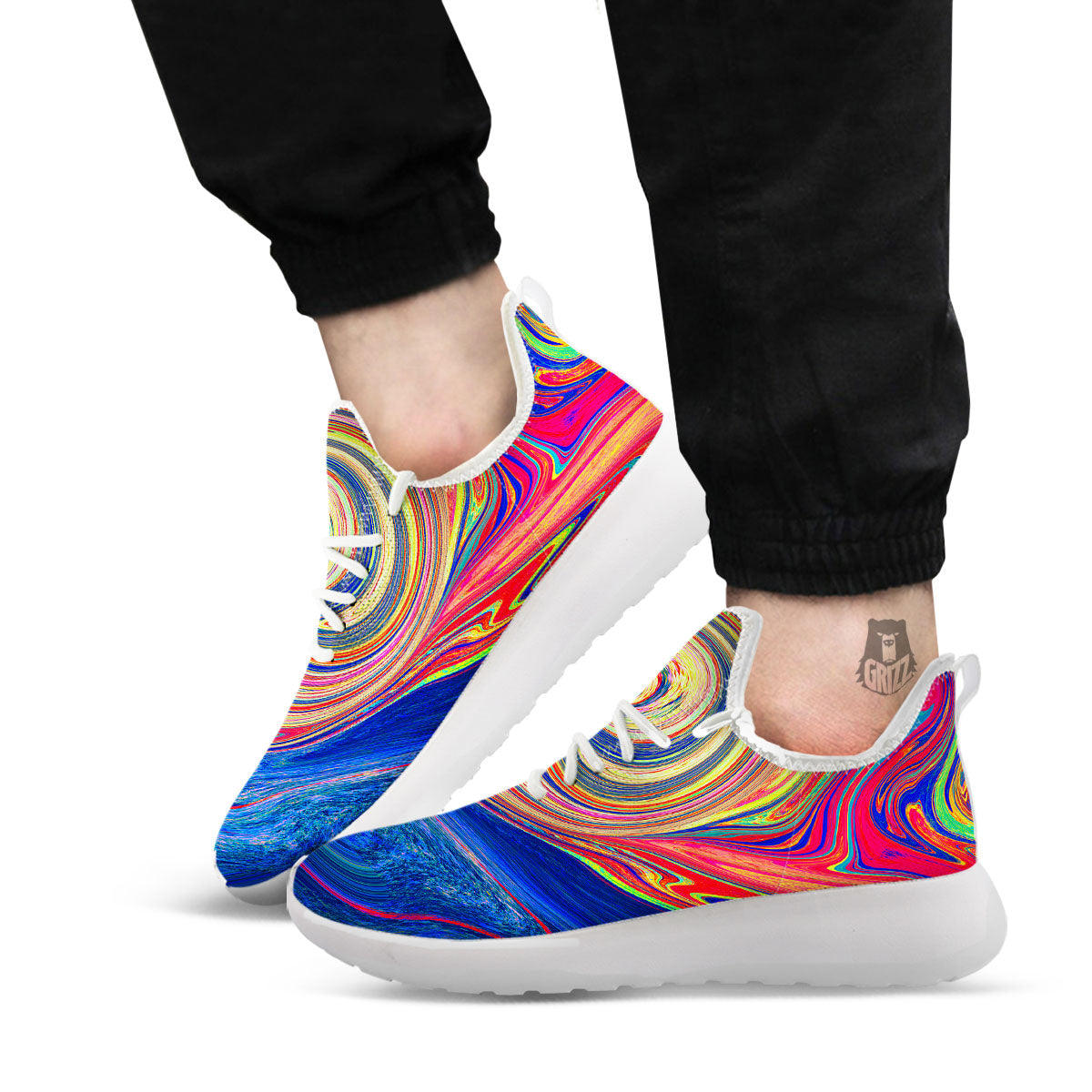 Liquid Trippy Abstract Psychedelic Print White Athletic Shoes-grizzshop