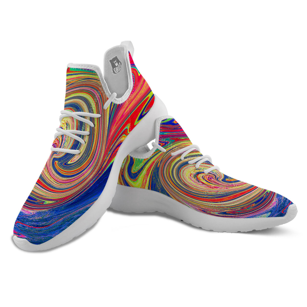 Liquid Trippy Abstract Psychedelic Print White Athletic Shoes-grizzshop