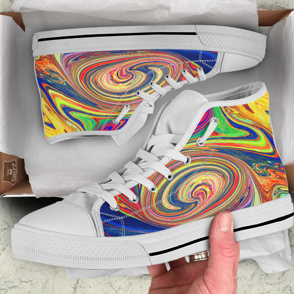 Liquid Trippy Abstract Psychedelic Print White High Top Shoes-grizzshop