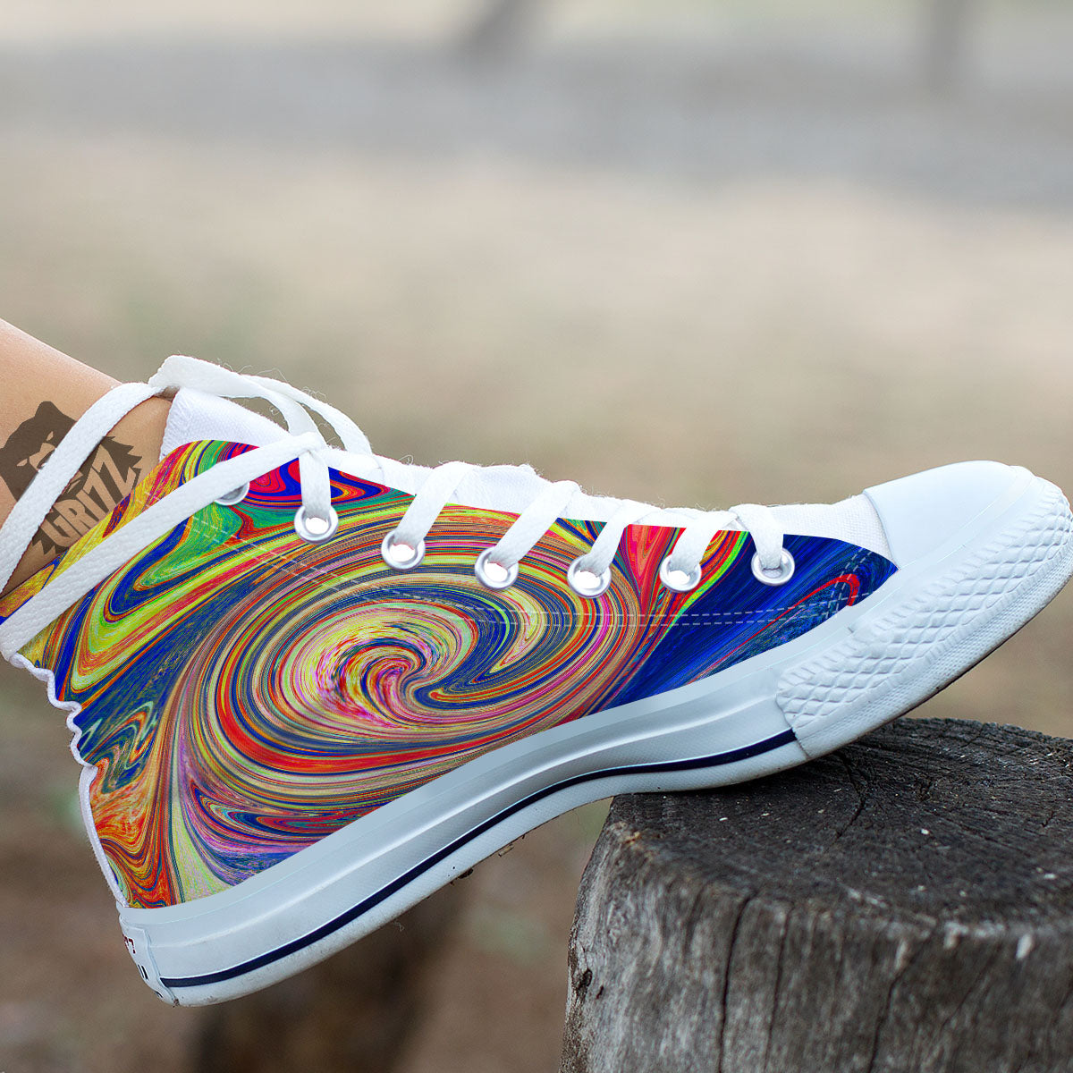 Liquid Trippy Abstract Psychedelic Print White High Top Shoes-grizzshop