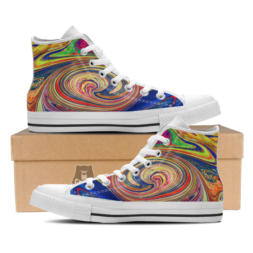 Liquid Trippy Abstract Psychedelic Print White High Top Shoes-grizzshop