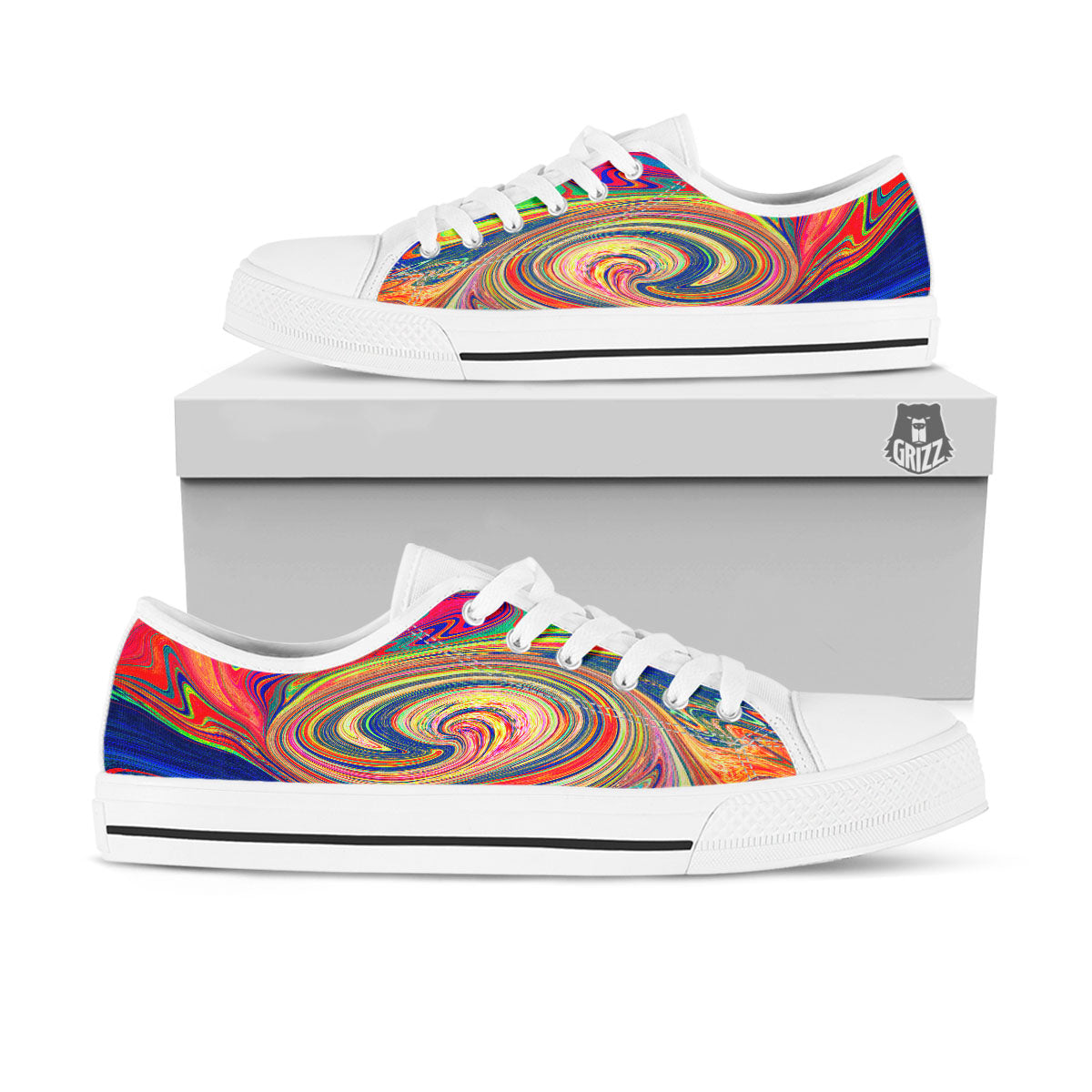 Liquid Trippy Abstract Psychedelic Print White Low Top Shoes-grizzshop
