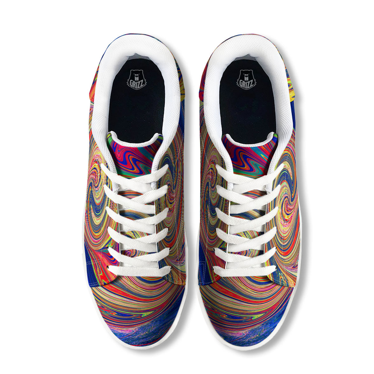 Liquid Trippy Abstract Psychedelic Print White Low Top Sneakers-grizzshop