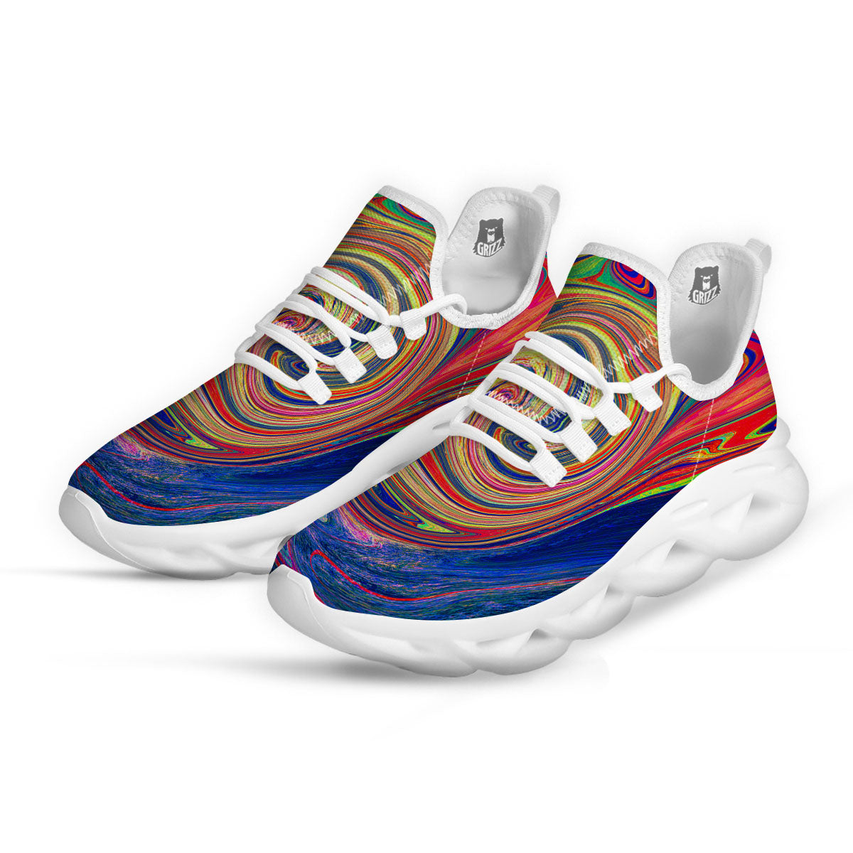 Liquid Trippy Abstract Psychedelic Print White Running Shoes-grizzshop