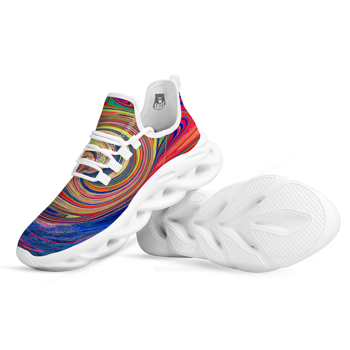 Liquid Trippy Abstract Psychedelic Print White Running Shoes-grizzshop
