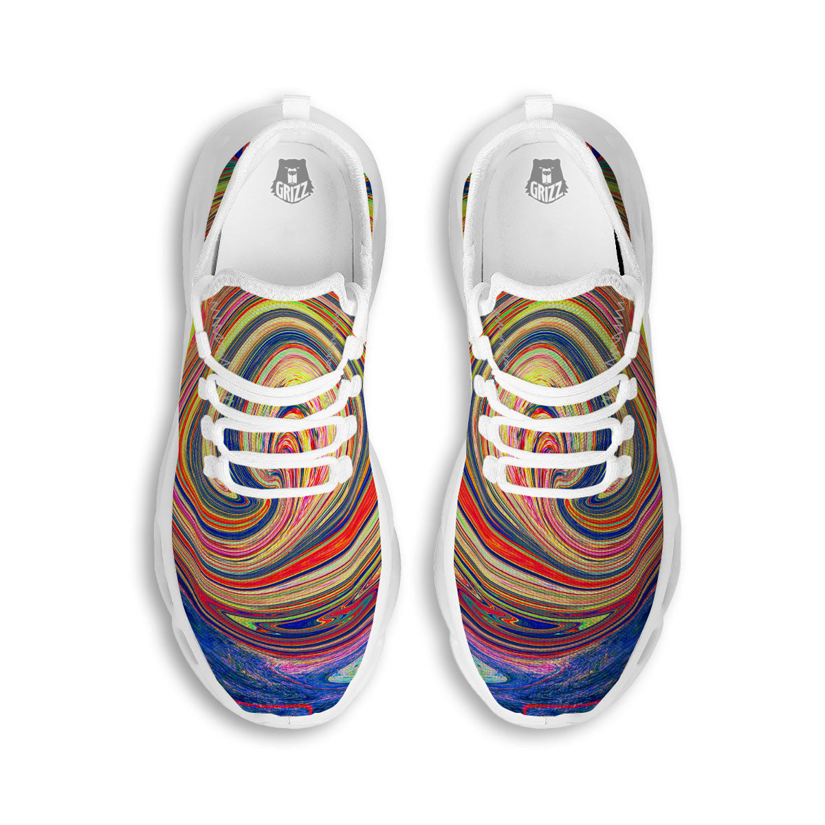 Liquid Trippy Abstract Psychedelic Print White Running Shoes-grizzshop