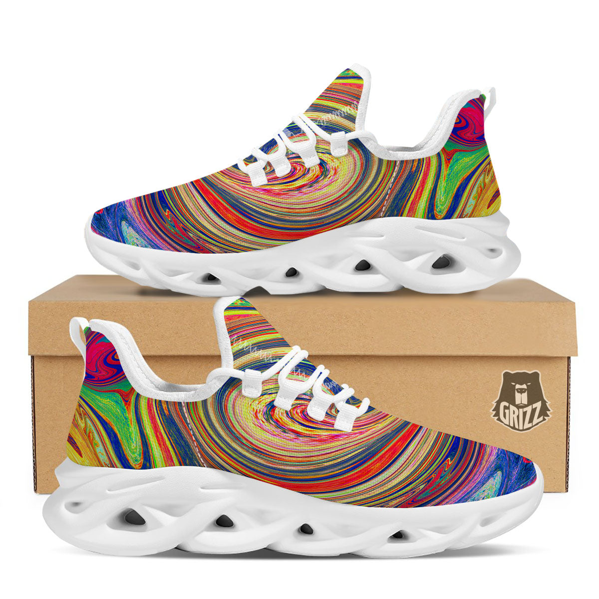 Liquid Trippy Abstract Psychedelic Print White Running Shoes-grizzshop