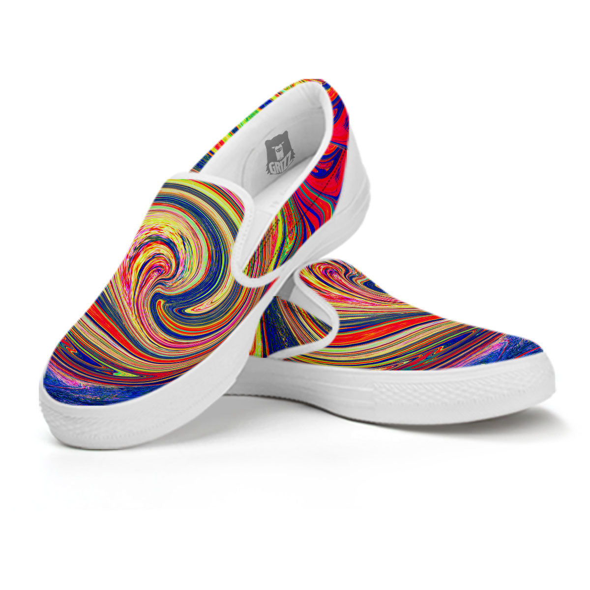 Liquid Trippy Abstract Psychedelic Print White Slip On Shoes-grizzshop