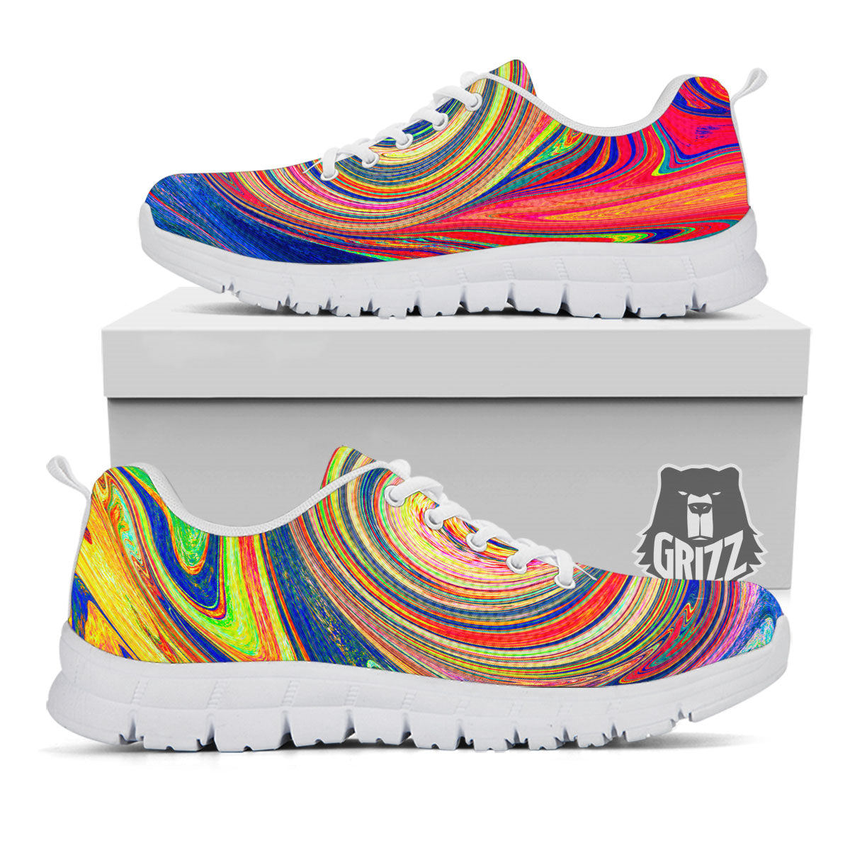 Liquid Trippy Abstract Psychedelic Print White Sneaker-grizzshop