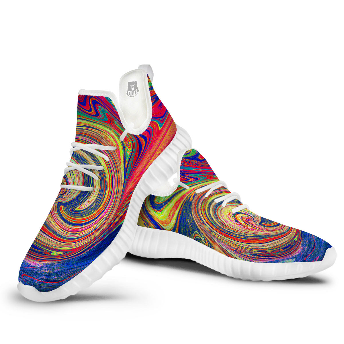 Liquid Trippy Abstract Psychedelic Print White Walking Shoes-grizzshop