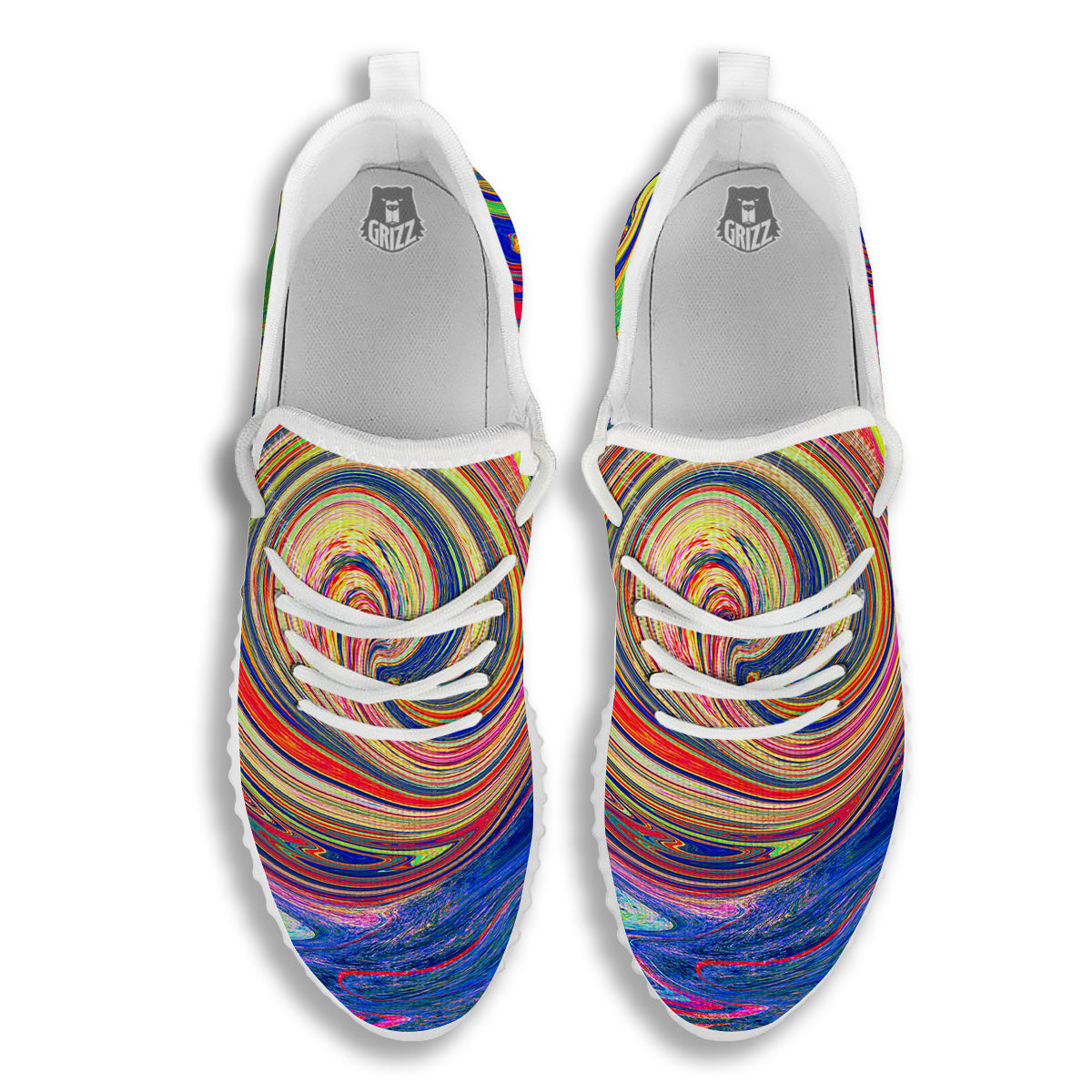 Liquid Trippy Abstract Psychedelic Print White Walking Shoes-grizzshop
