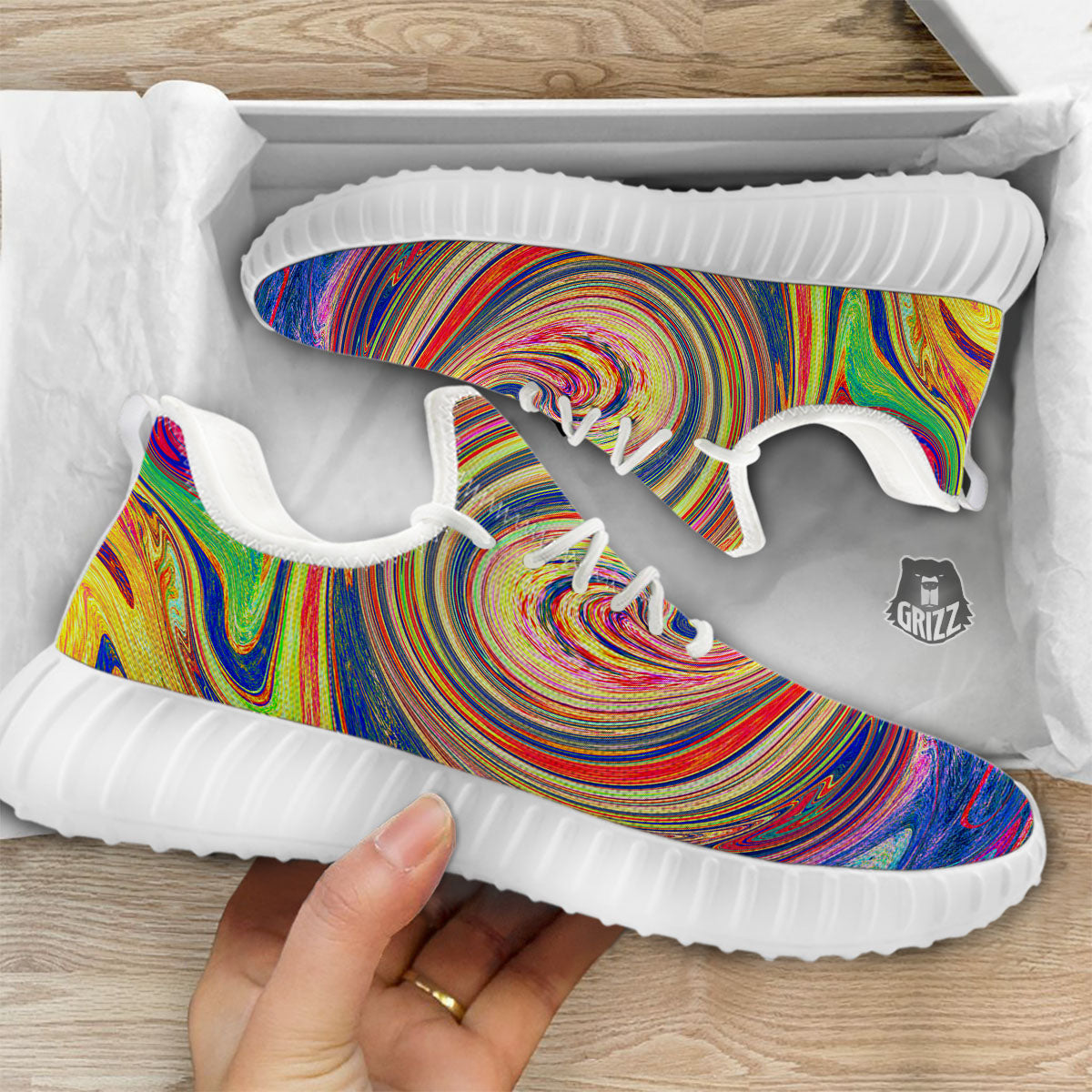 Liquid Trippy Abstract Psychedelic Print White Walking Shoes-grizzshop