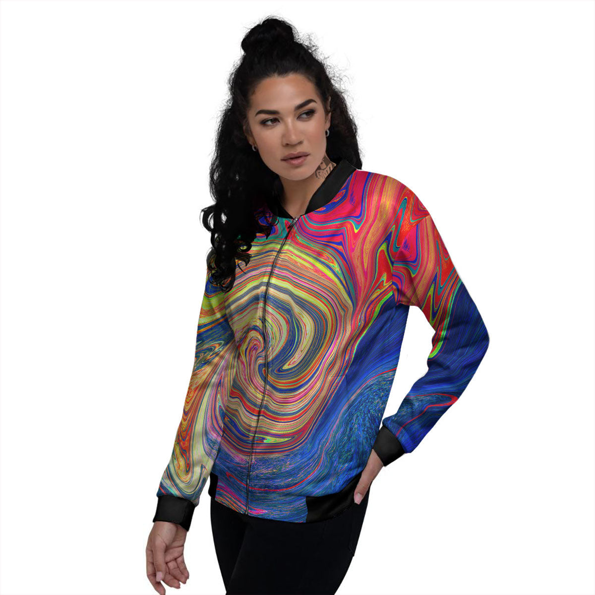 Liquid Trippy Abstract Psychedelic Print Women's Bomber Jacket-grizzshop