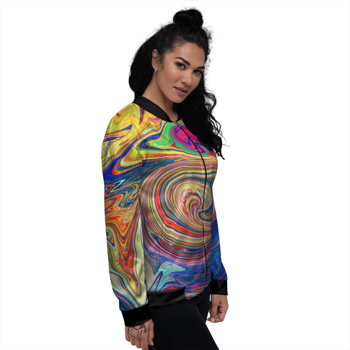 Liquid Trippy Abstract Psychedelic Print Women's Bomber Jacket-grizzshop