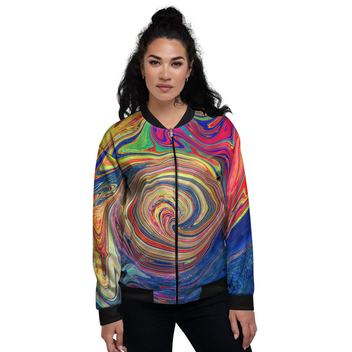 Liquid Trippy Abstract Psychedelic Print Women's Bomber Jacket-grizzshop