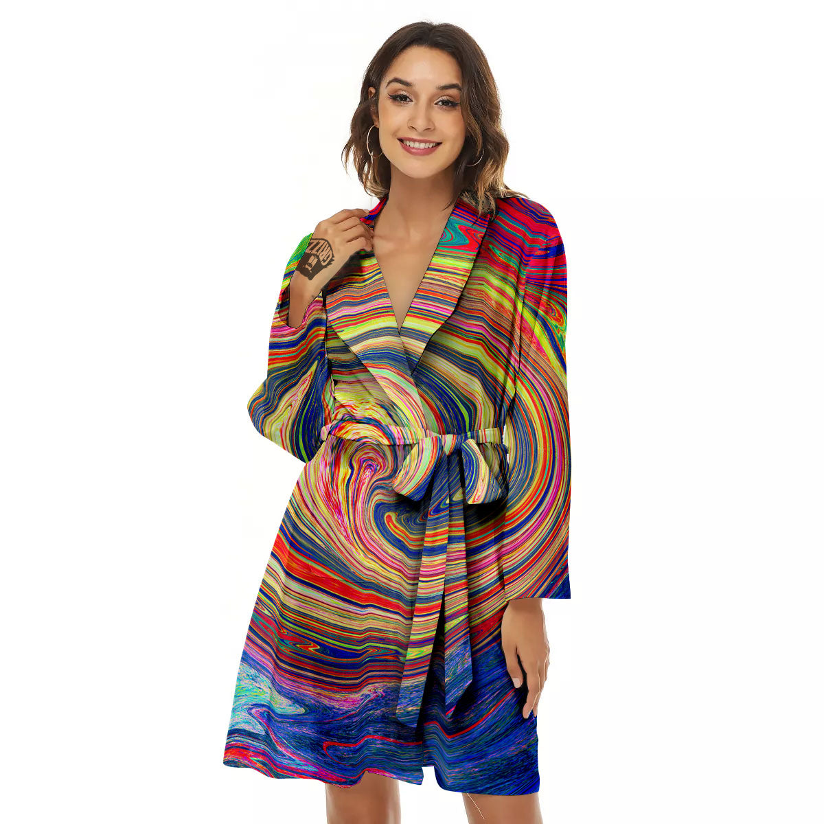 Liquid Trippy Abstract Psychedelic Print Women's Robe-grizzshop