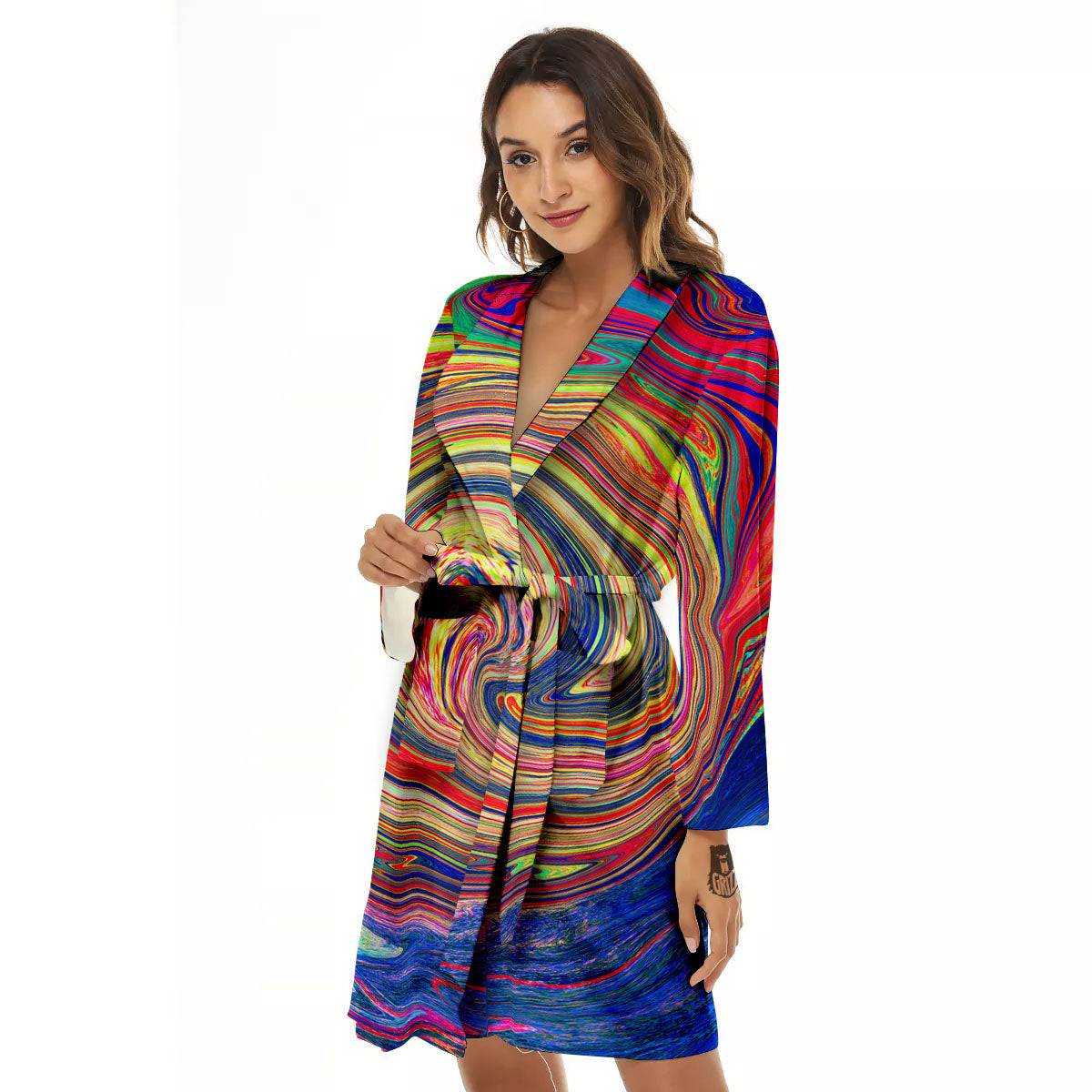 Liquid Trippy Abstract Psychedelic Print Women's Robe-grizzshop