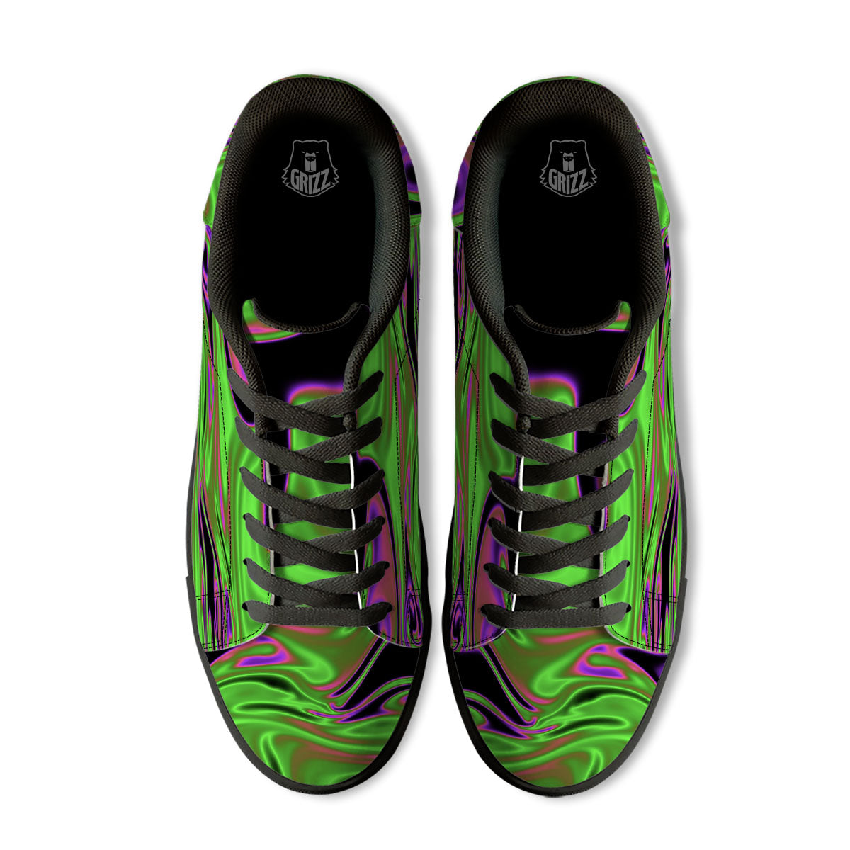 Liquid Trippy Green Abstract Print Black Low Top Sneakers-grizzshop