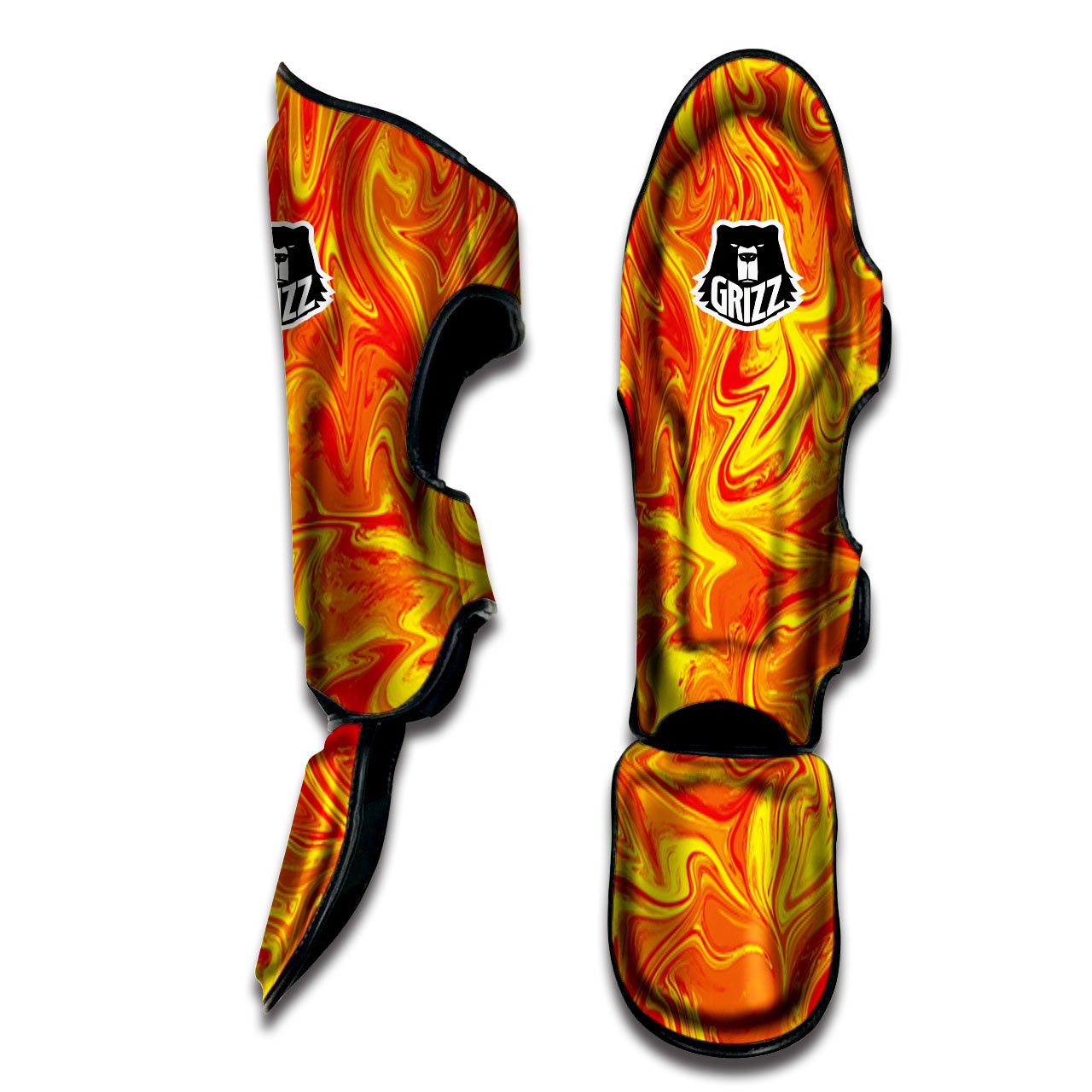 Liquid Psychedelic Trippy Orange Print Muay Thai Shin Guards-grizzshop