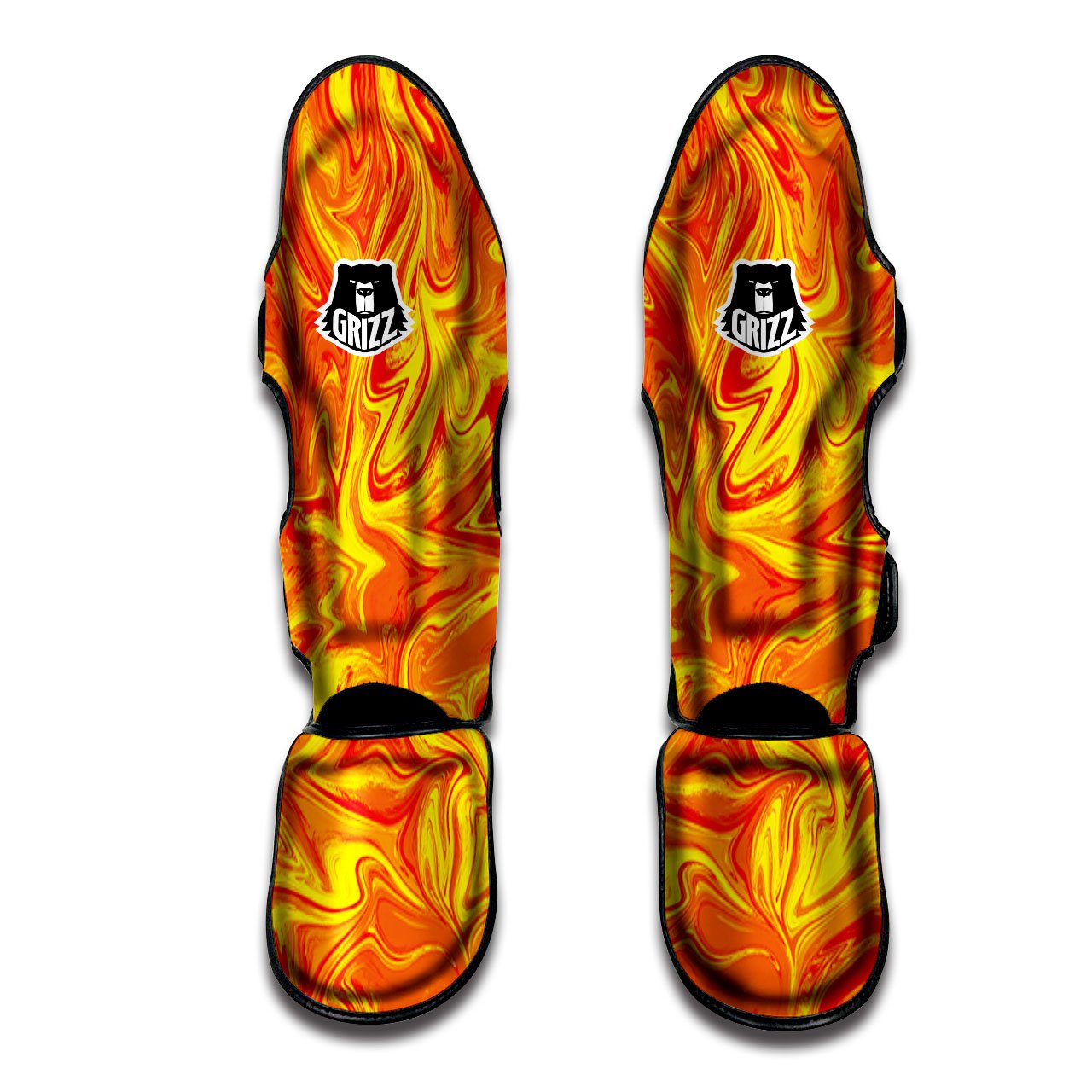 Liquid Psychedelic Trippy Orange Print Muay Thai Shin Guards-grizzshop